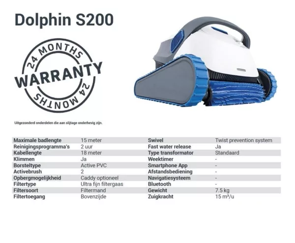 Dolphin S200 Zwembadrobot – Geavanceerde Reiniging voor Bodem, Wanden & Waterlijn - Afbeelding 3